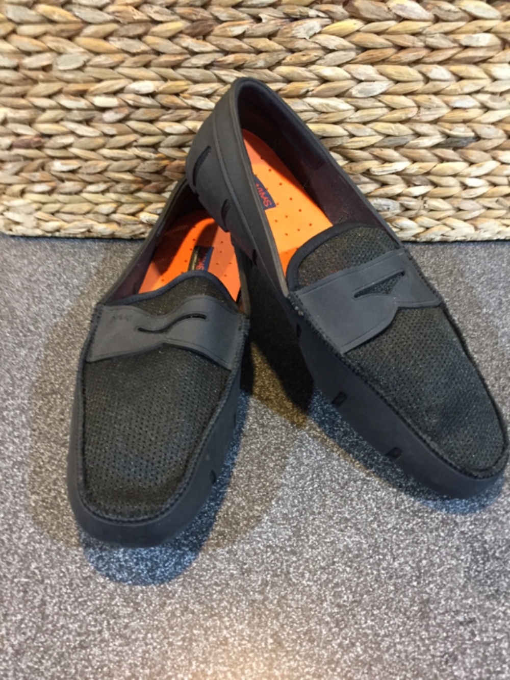 Swims Men's Black Mesh Penny Loafers with Orange Insole